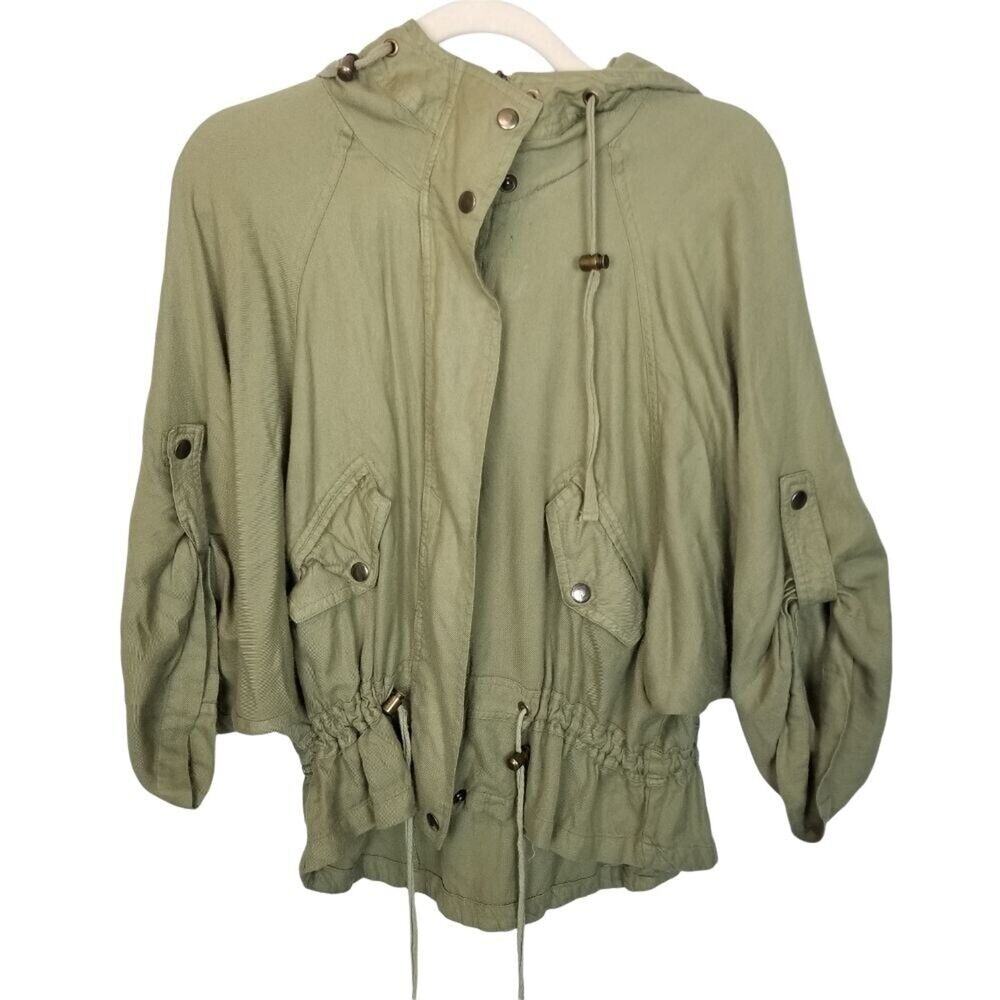 Bar III Womens Hooded Utility Jacket Size S Full Zip Drawstring Waist Slouchy
